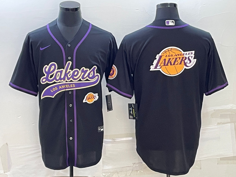 Men's Los Angeles Lakers Black Team Big Logo With Patch Cool Base Stitched Baseball Jersey Men's Los Angeles Lakers Black Team Big Logo With Patch Cool Base Stitched Baseball Jersey